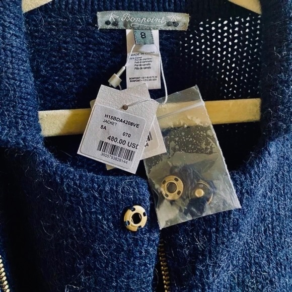 Bonpoint Navy Camel Hair Sweater Cardigan Sweater Jacket New with Tags Boy's 8 - Picture 3 of 8